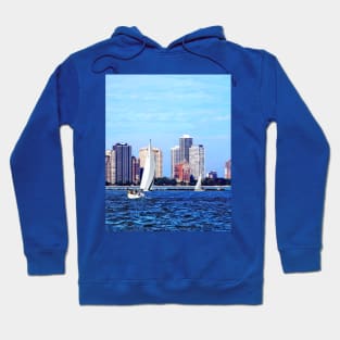 Chicago IL - Two Sailboat Against Chicago Skyline Hoodie